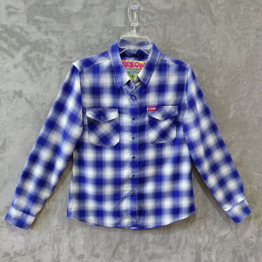 Dixxon Flannel Co Wipeout Flannel Jewel Snap Shirt Women's Medium Blue White EUC